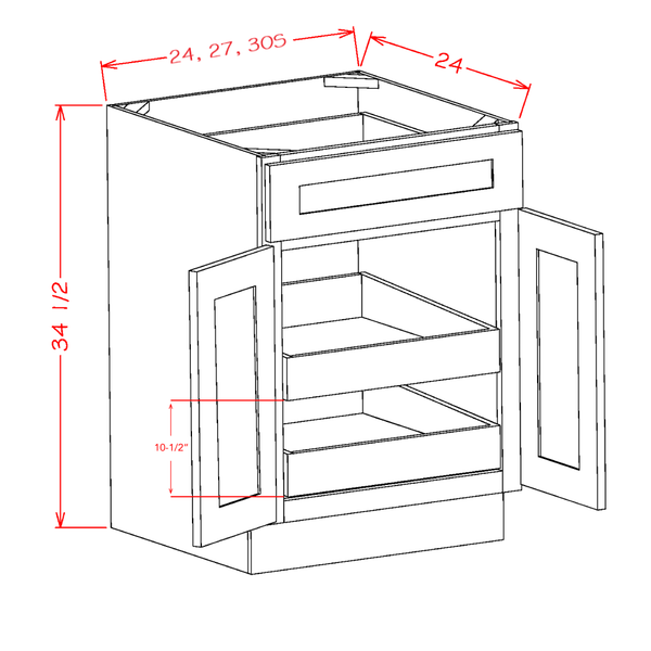 Rift Oak Shaker Two Rollout Shelf Base Cabinet 30"W x 34-1/2"H x 24"D
