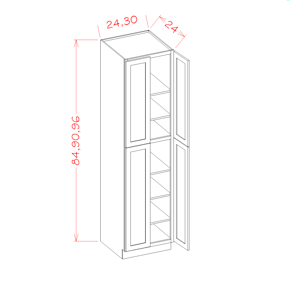 Rift Oak Shaker Pantry Cabinet - 30"W x 84"H x 24"D