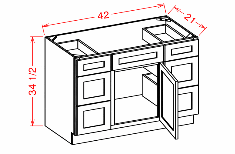 Rift Oak Shaker Vanity Double Drawer Combo Base Cabinet - 42"W x 34-1/2"H x 21"D