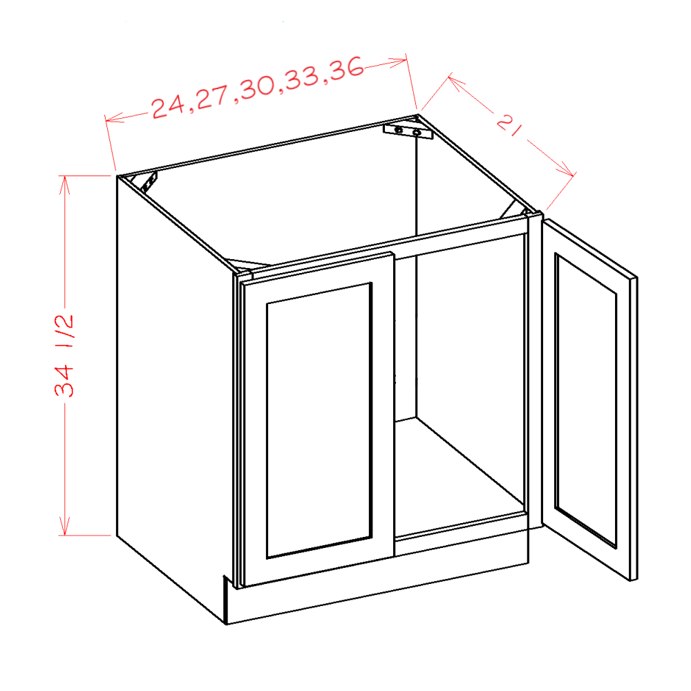 Rift Oak Shaker Vanity Full Height Door Sink Base Cabinet - 33"W x 34-1/2"H x 21"D