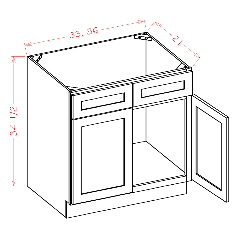 Rift Oak Shaker Vanity Sink Base Cabinet - 33"W X 21"D X 34-1/2"H