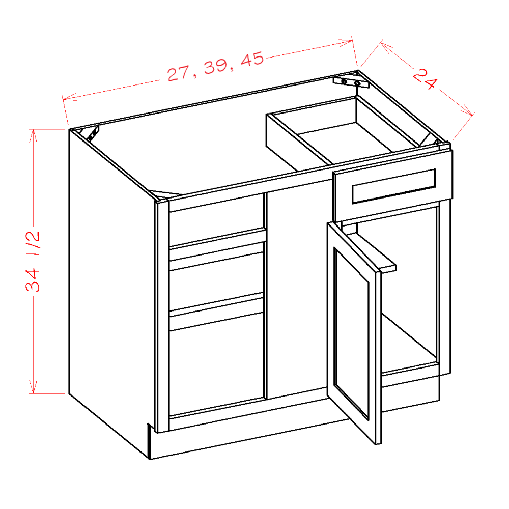 Rift Oak Shaker Blind Base Corner Cabinet - 45"W X 24"D X 34-1/2"H