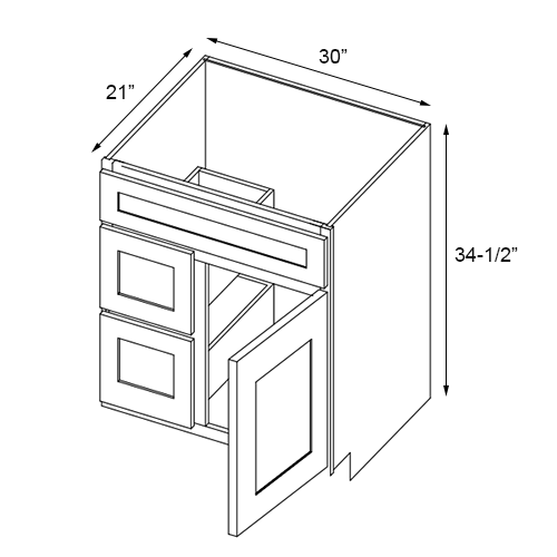 Florence Cream Single Door Vanity Combo Cabinet With Left Drawer - 30"W x 34-1/2"H