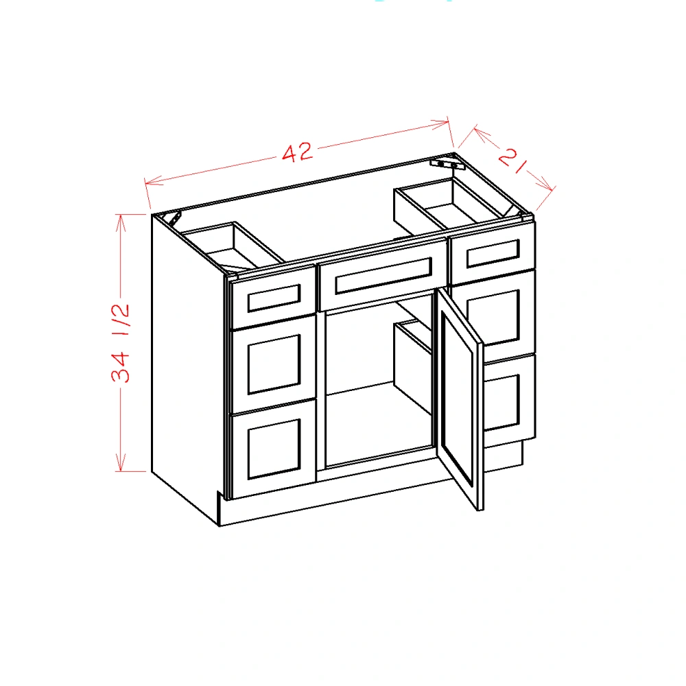 Frosted White Vanity Double Drawer Combo Base Cabinet - 42"W x 34-1/2"H x 21"D