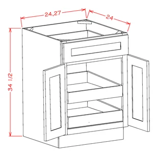 Cinder Shaker Two Rollout Shelf Base Cabinet - 24"W x 34-1/2"H x 24"D
