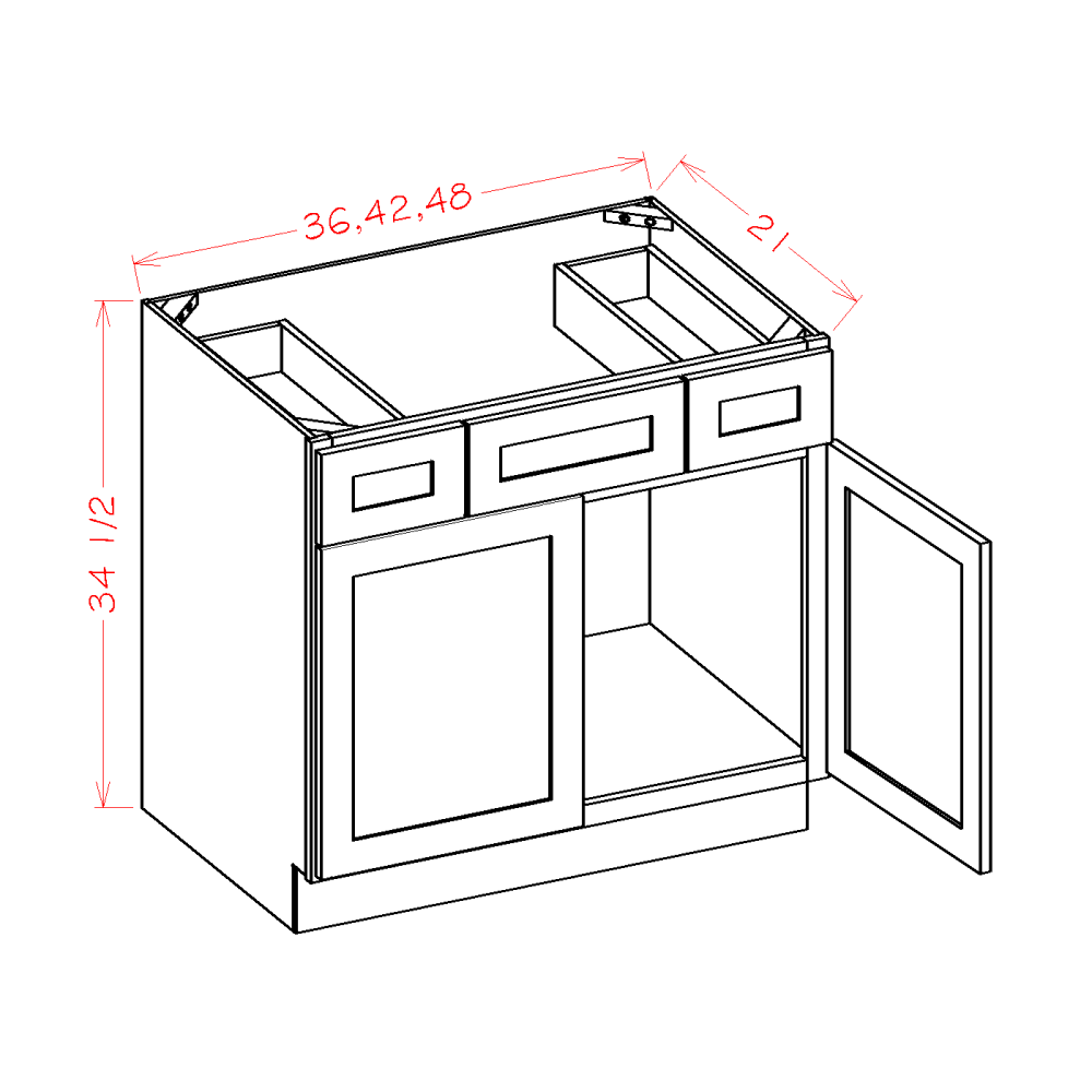 Natural Shaker Vanity Sink Combo Base Cabinet - 42"W X 21"D X 34-1/2"H