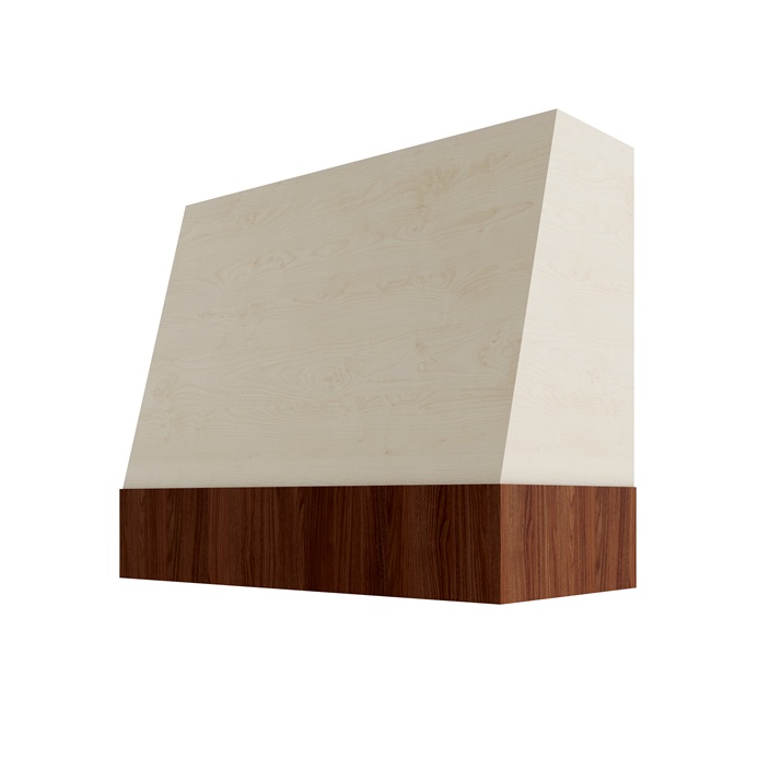 Wood Wall Mount Range Hood with Walnut Band – Angled Style