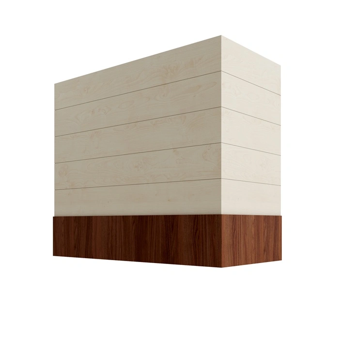 Wood Wall Mount Range Hood with Shiplap and Walnut Band – Box Style