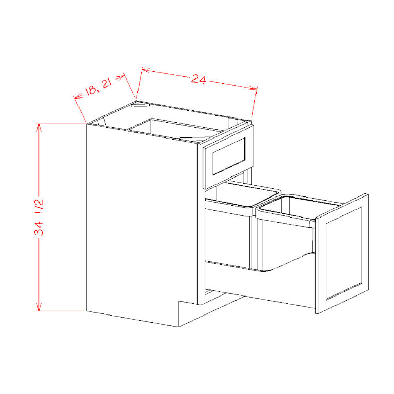 Cinder Shaker Base Cabinet with Two Trash Can Pullout - 15″W