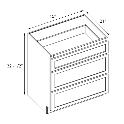 Easton White Slab Vanity Drawer Base - 15" W x 32.5" H x 21" D - Reduced Height