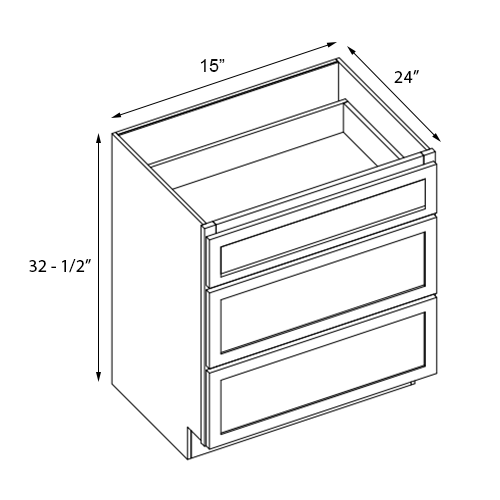 Weston White Shaker 5PC Drawer Base Cabinet - 15" W - Reduced Height