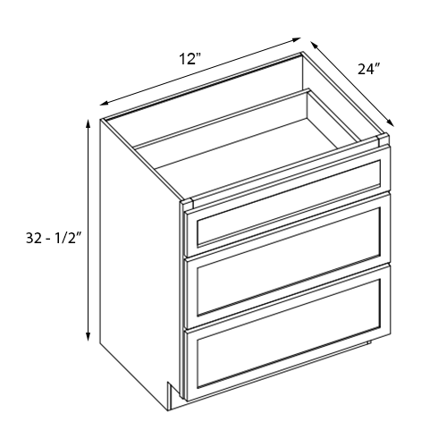 Weston White Shaker 5PC Drawer Base Cabinet - 12" W - Reduced Height