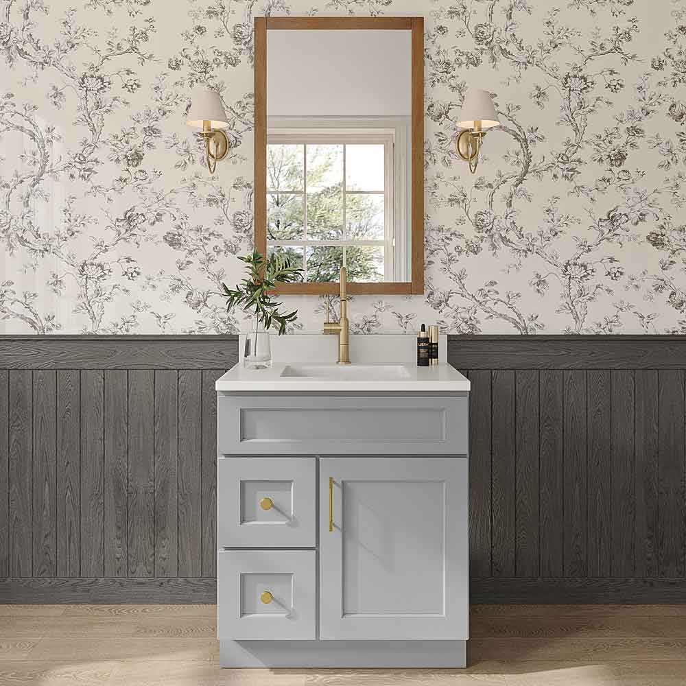 Florence Grey Shaker Single Door Vanity Combo Cabinet With Left Drawer - 30"W x 34-1/2"H