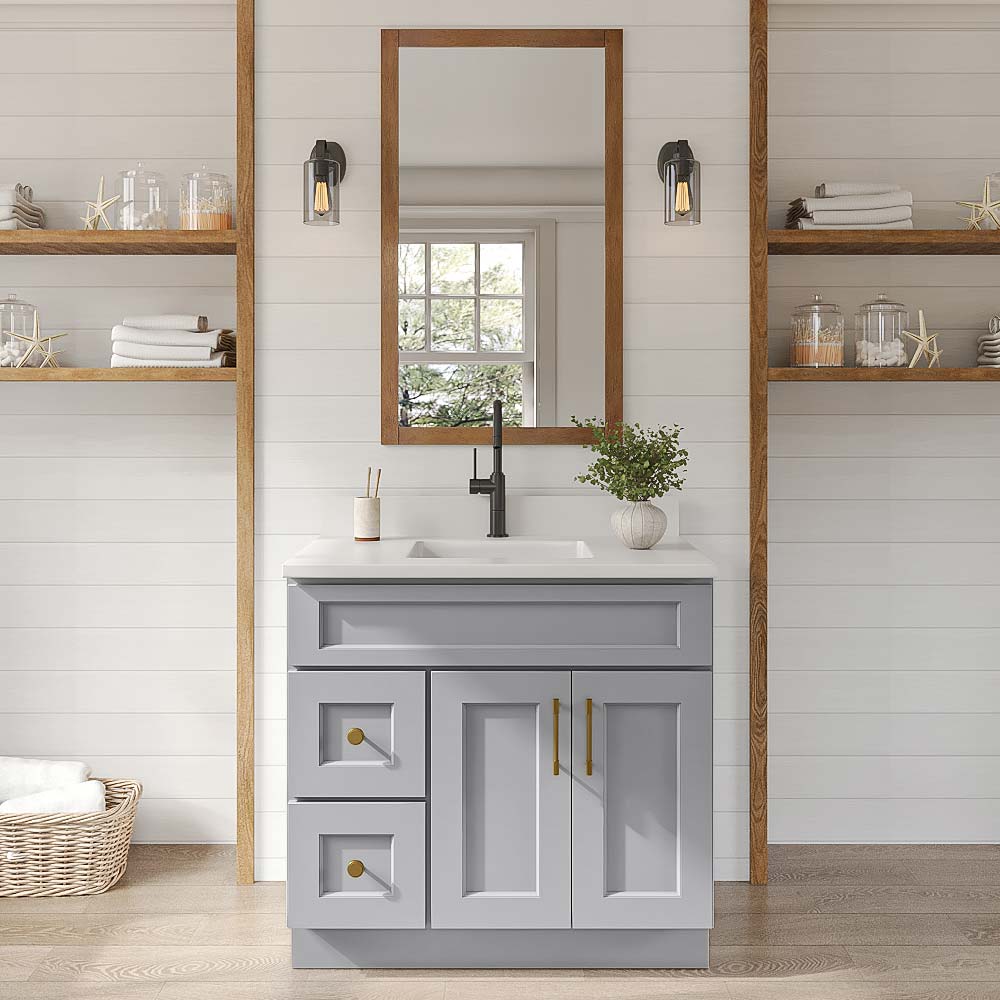 Florence Grey Shaker Single Door Vanity Combo Cabinet With Left Drawer - 36"W x 34-1/2"H
