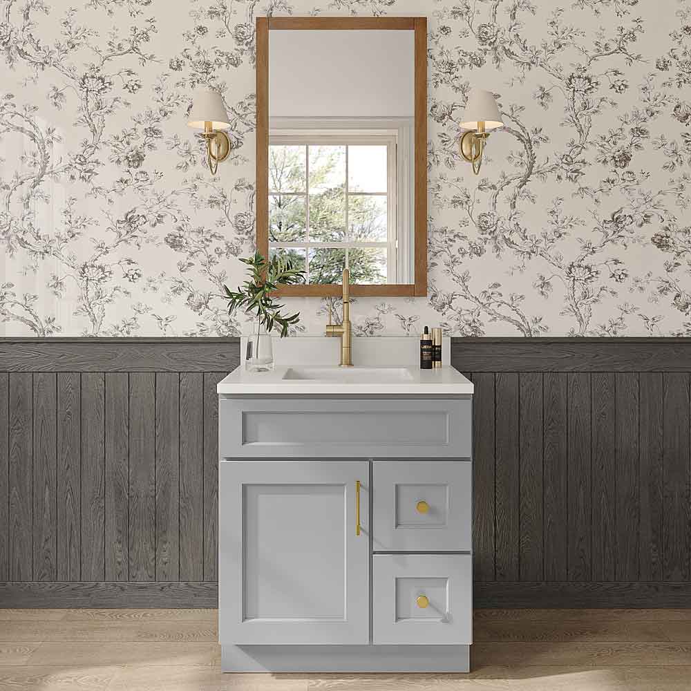 Florence Grey Shaker Single Door Vanity Combo Cabinet With Right Drawer - 30"W x 34-1/2"H