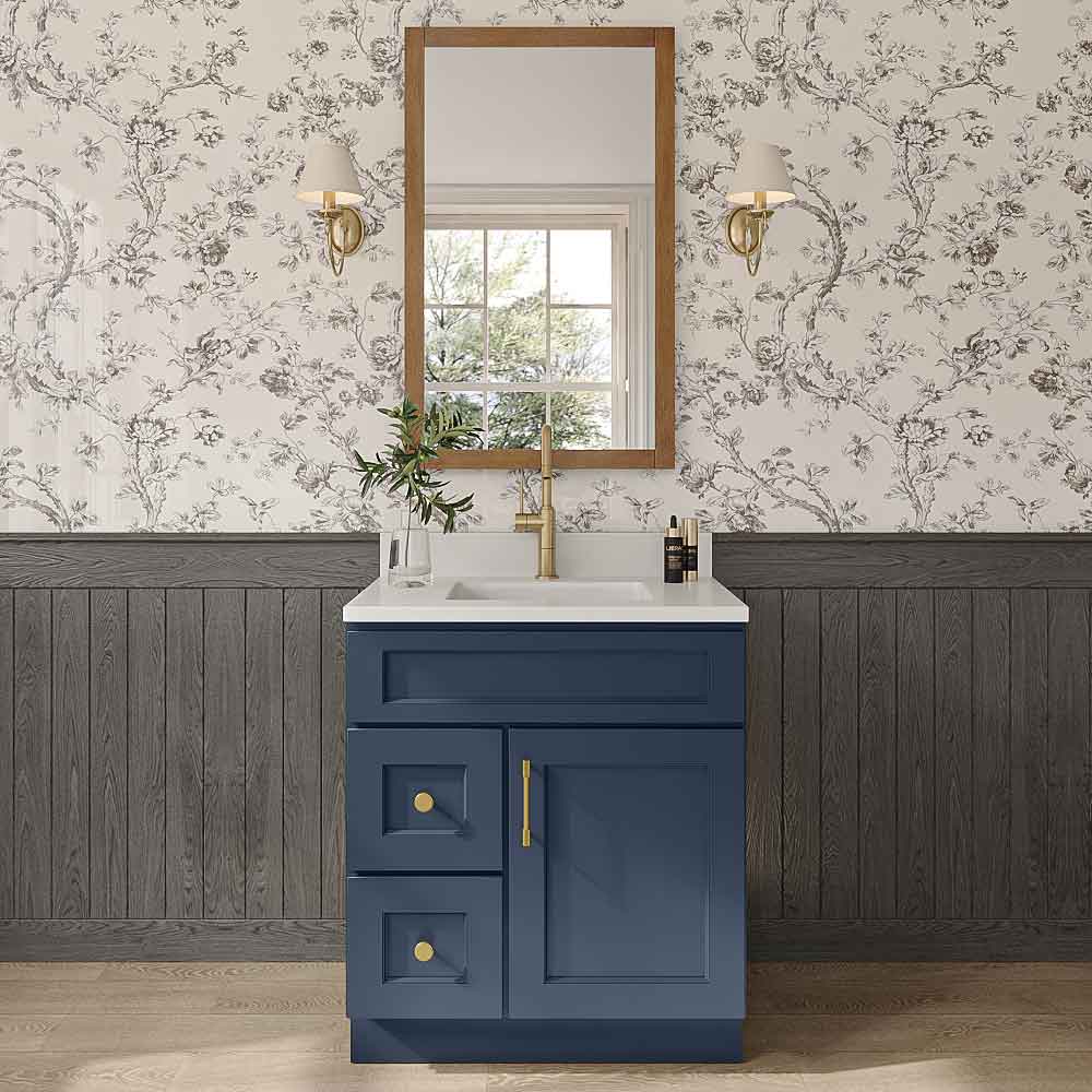 Florence Midnight Blue Vanity Sink Base Left Drawer Stacking Cabinet - 30" W