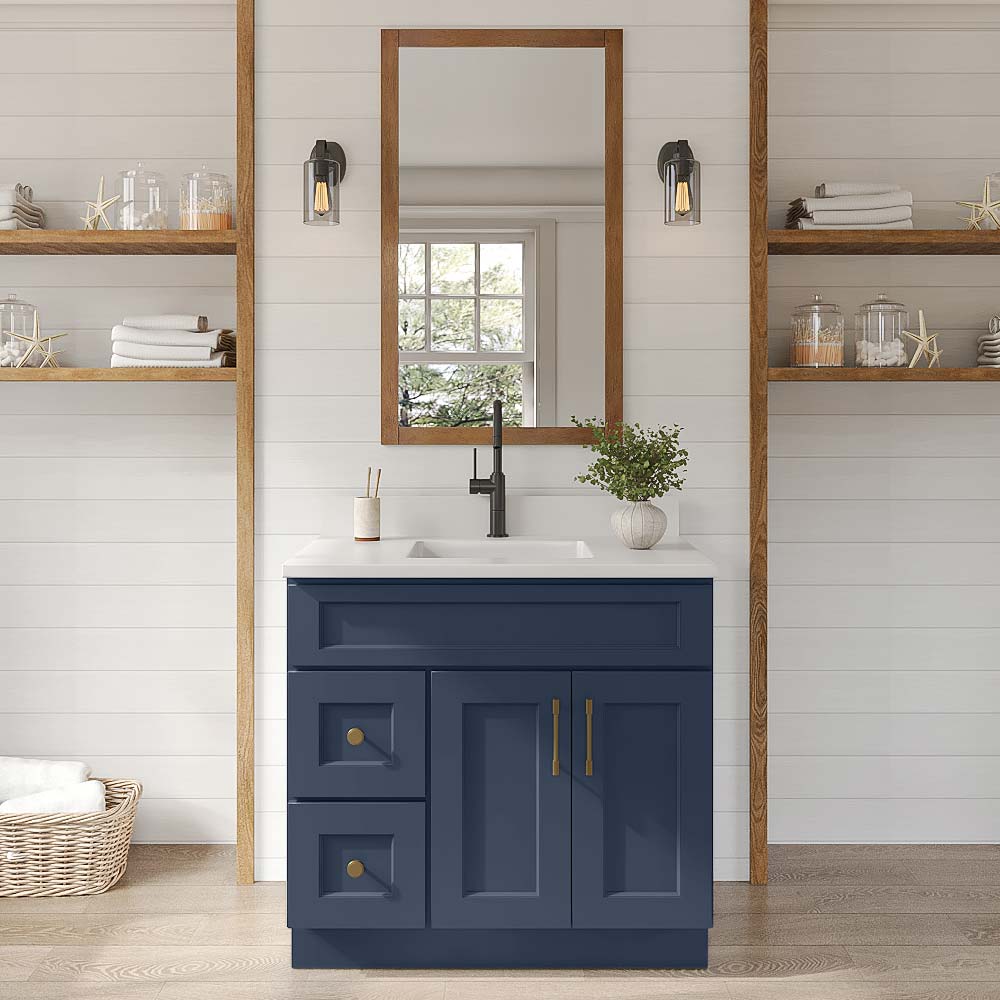 Florence Midnight Blue Vanity Sink Base Left Drawer Stacking Cabinet - 36" W
