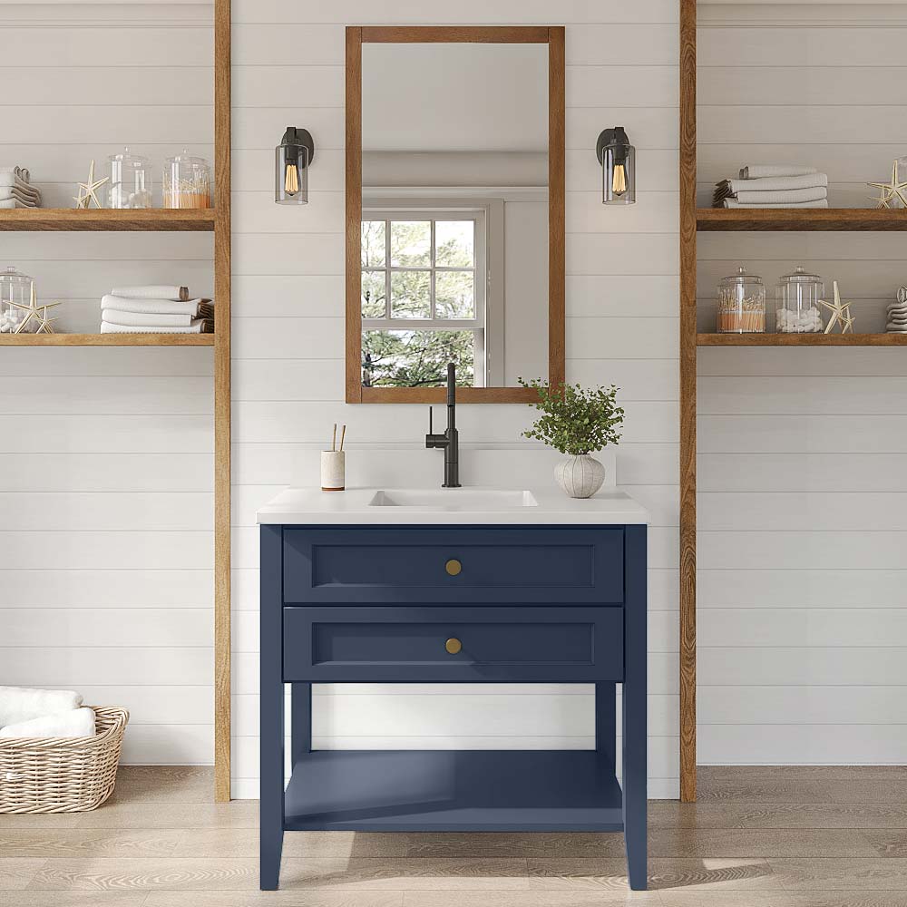 Florence Midnight Blue Open Shelf Vanity Sink Base - 36" W
