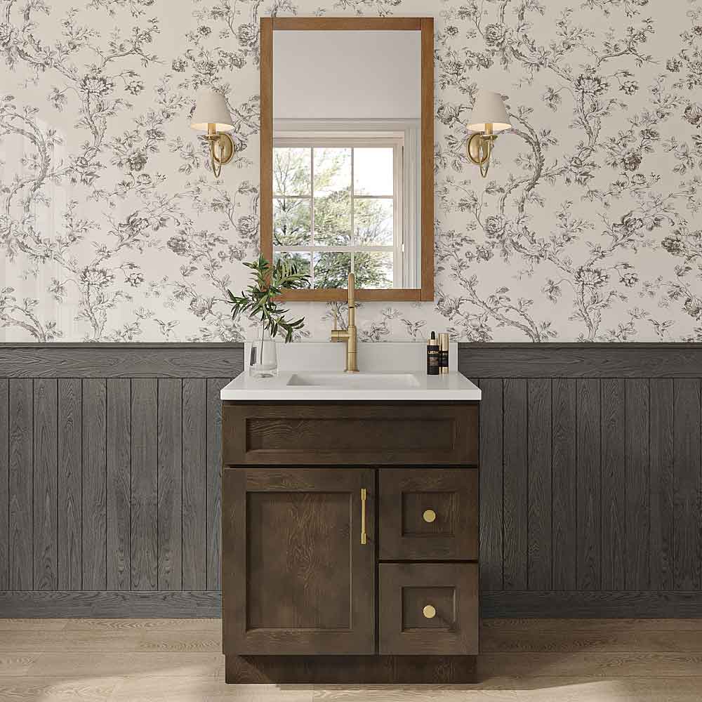 Florence Slate Shaker Single Door Vanity Combo Cabinet With Right Drawer - 30"W x 34-1/2"H