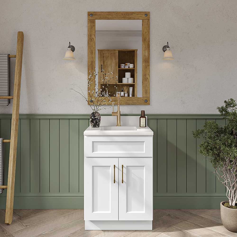 Florence White Shaker Double Door Vanity Cabinet - 24"W x 34-1/2"H