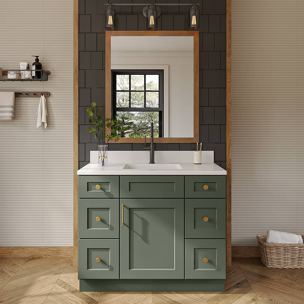 Steel Green Shaker Vanity Double Drawer Combo Base Cabinet - 42"W x 34-1/2"H x 21"D
