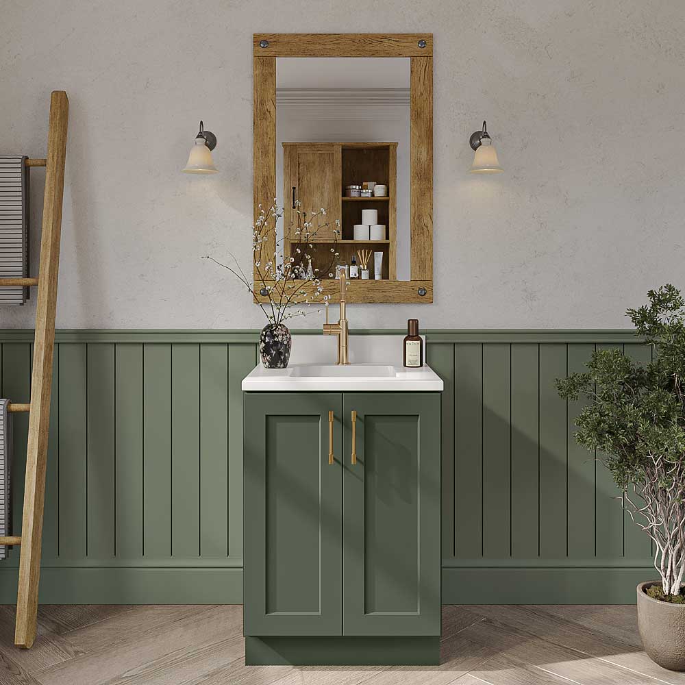 Steel Green Shaker Vanity Full Height Door Sink Base Cabinet - 24"W x 34-1/2"H x 21"D
