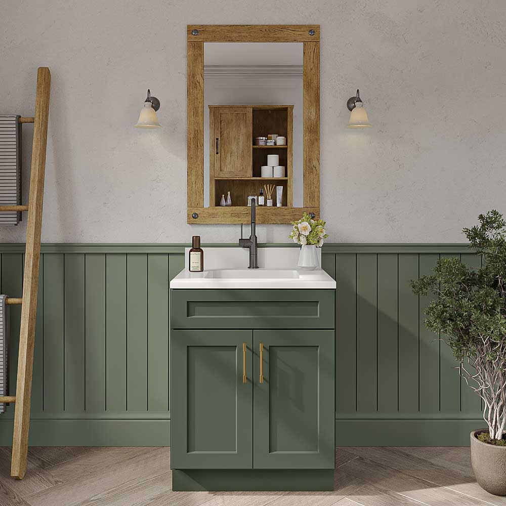 Steel Green Shaker Vanity Sink Base Cabinet - 27"W X 21"D X 34-1/2"H