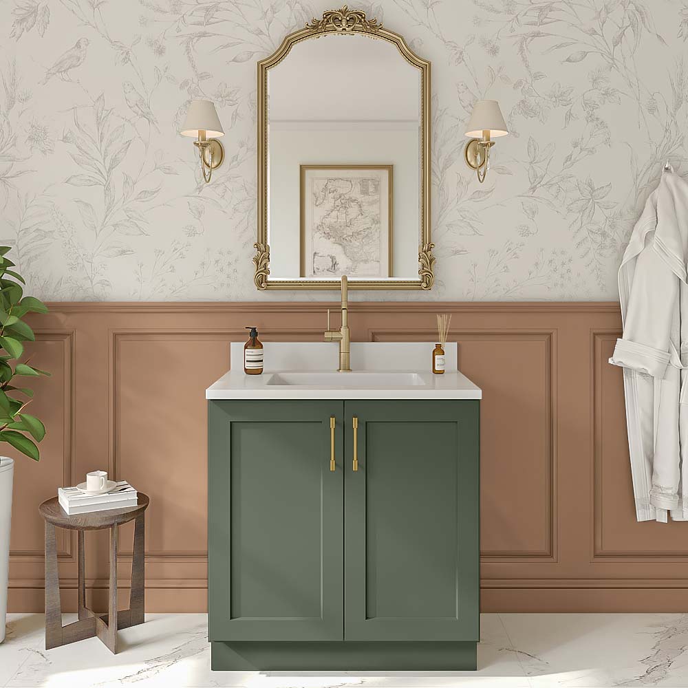 Steel Green Shaker Vanity Full Height Door Sink Base Cabinet - 33"W x 34-1/2"H x 21"D