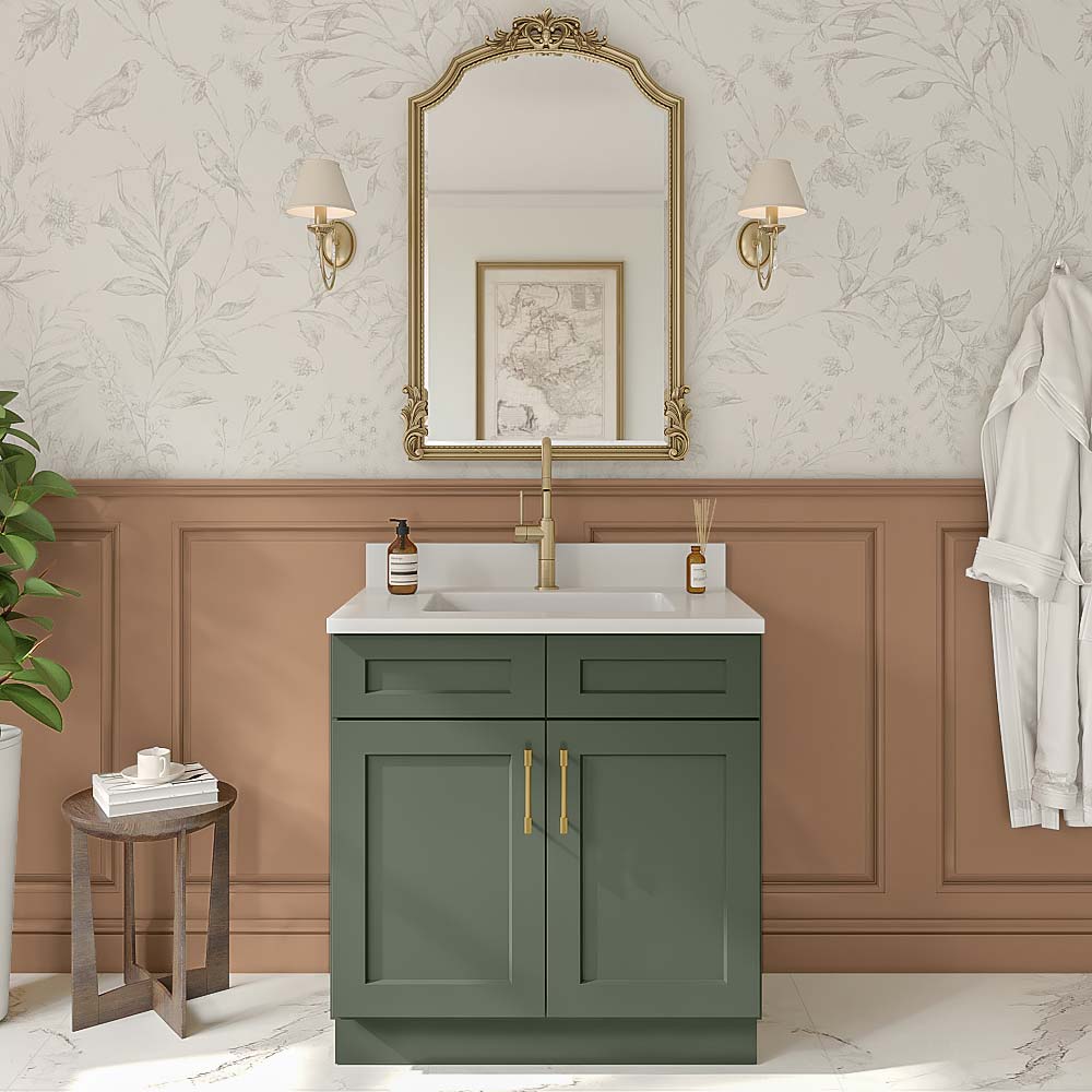Steel Green Shaker Vanity Sink Base Cabinet - 36"W X 21"D X 34-1/2"H