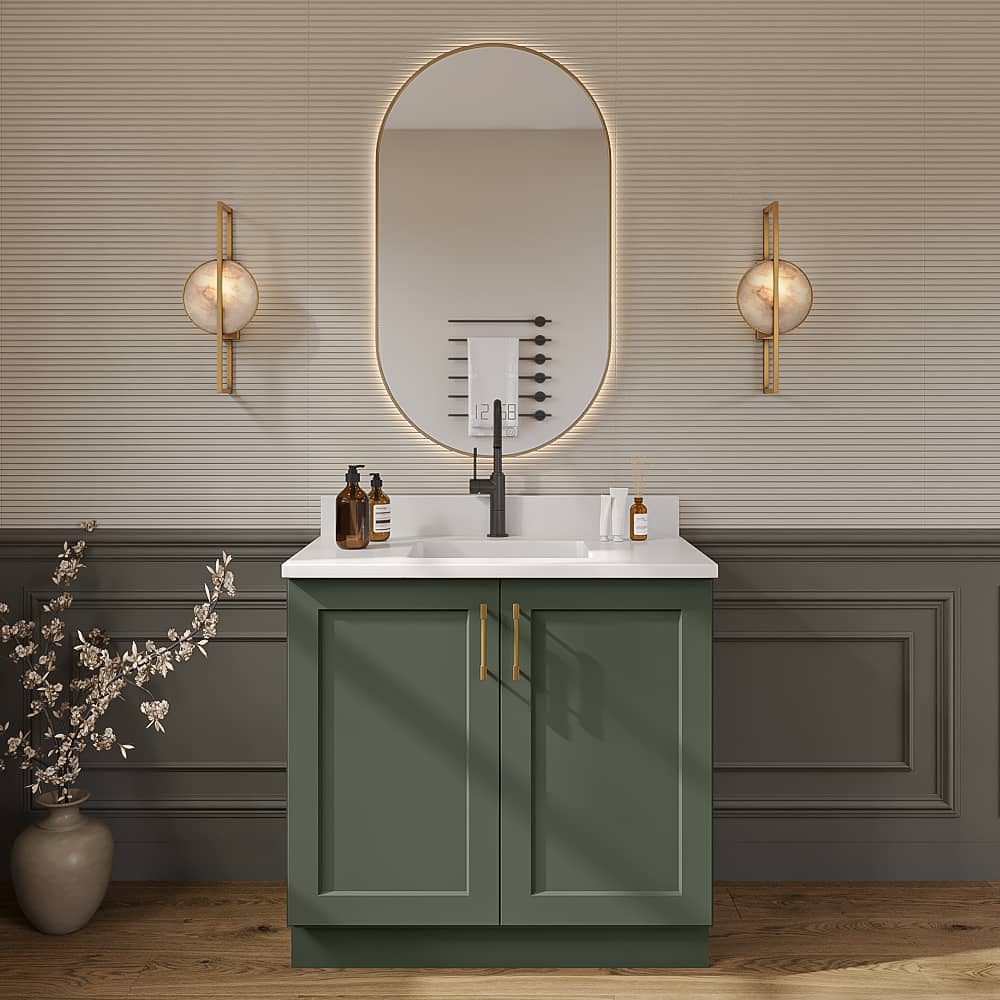 Steel Green Shaker Vanity Full Height Door Sink Base Cabinet - 36"W x 34-1/2"H x 21"D