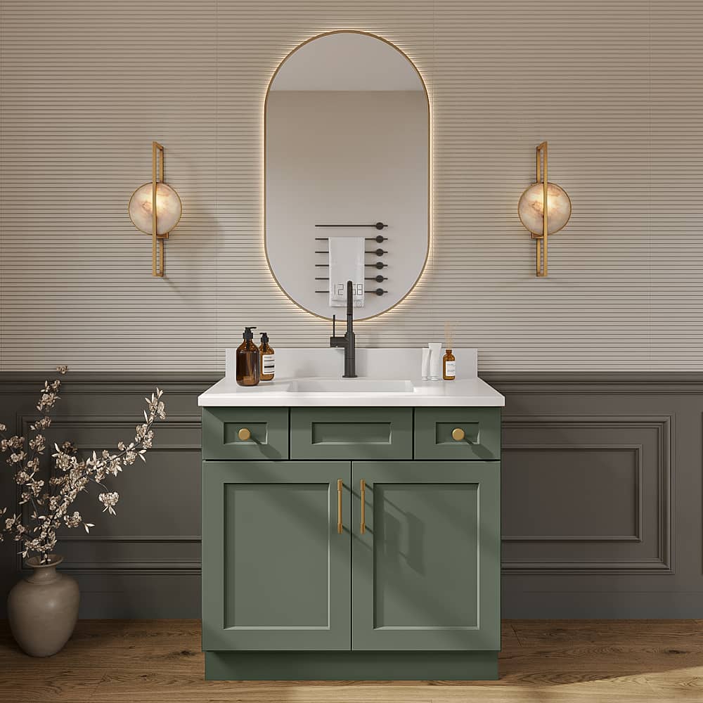 Steel Green Shaker Vanity Sink Combo Base Cabinet - 36"W X 21"D X 34-1/2"H