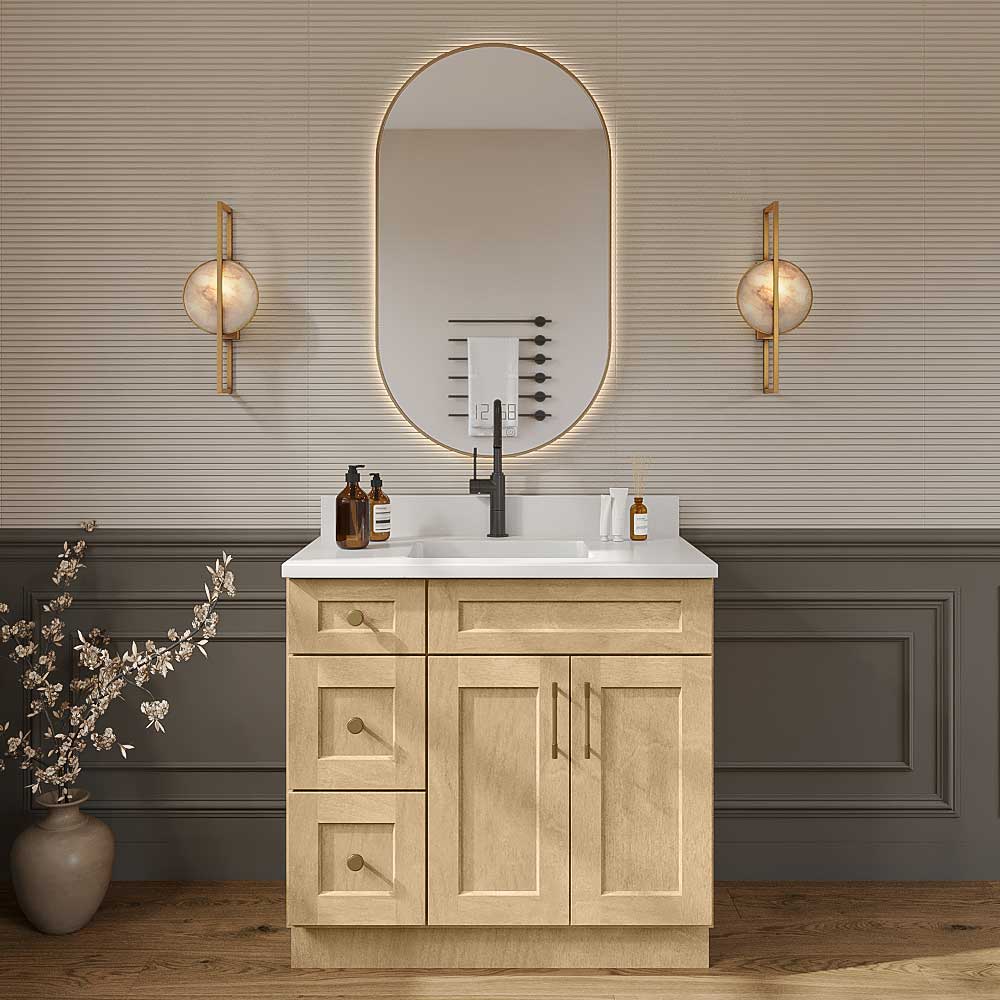 Natural Shaker Vanity Sink Base - 36"W X 21"D X 34-1/2"H (Left)