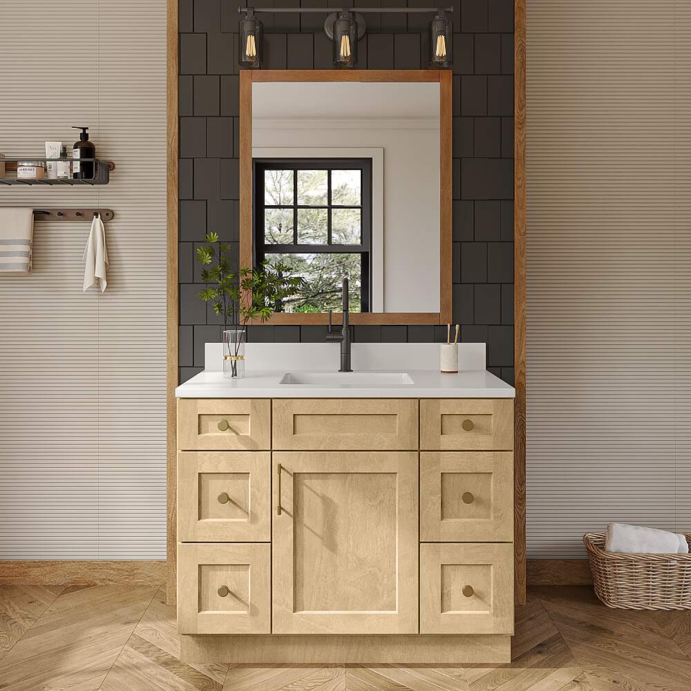 Natural Shaker Vanity Double Drawer Combo Base Cabinet - 42"W x 34-1/2"H x 21"D