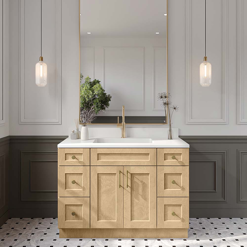 Natural Shaker Vanity Double Drawer Combo Base Cabinet - 48"W x 34-1/2"H x 21"D
