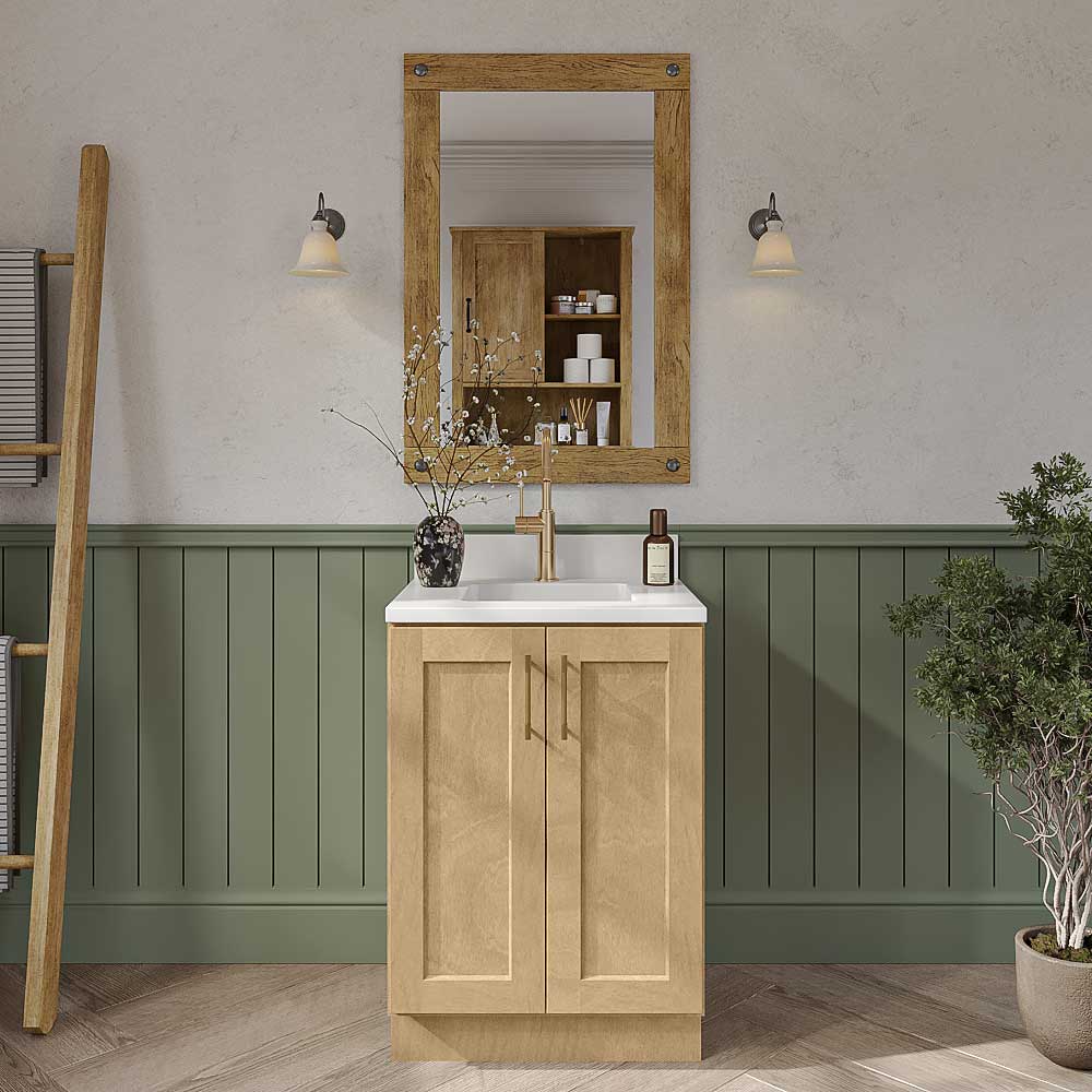 Natural Shaker Vanity Full Height Door Sink Base Cabinet - 24"W x 34-1/2"H x 21"D