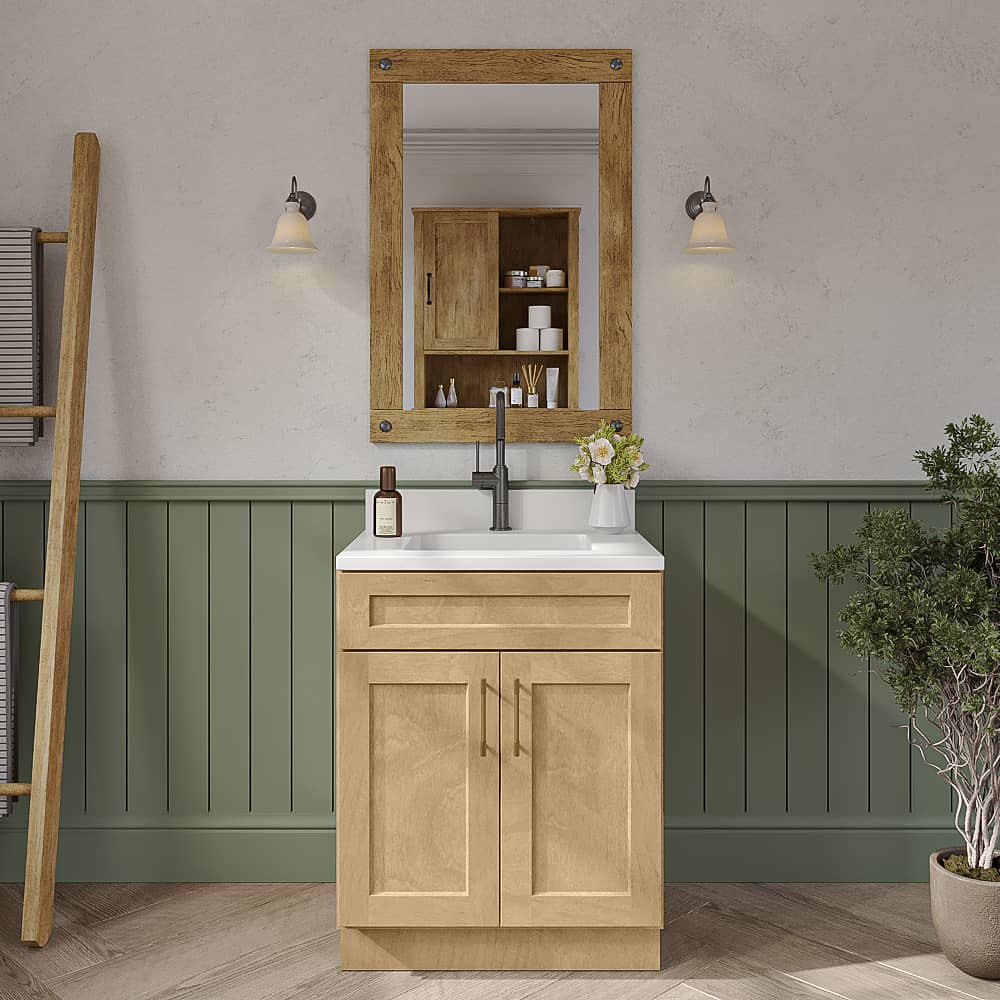 Natural Shaker Vanity Sink Base Cabinet - 27"W X 21"D X 34-1/2"H