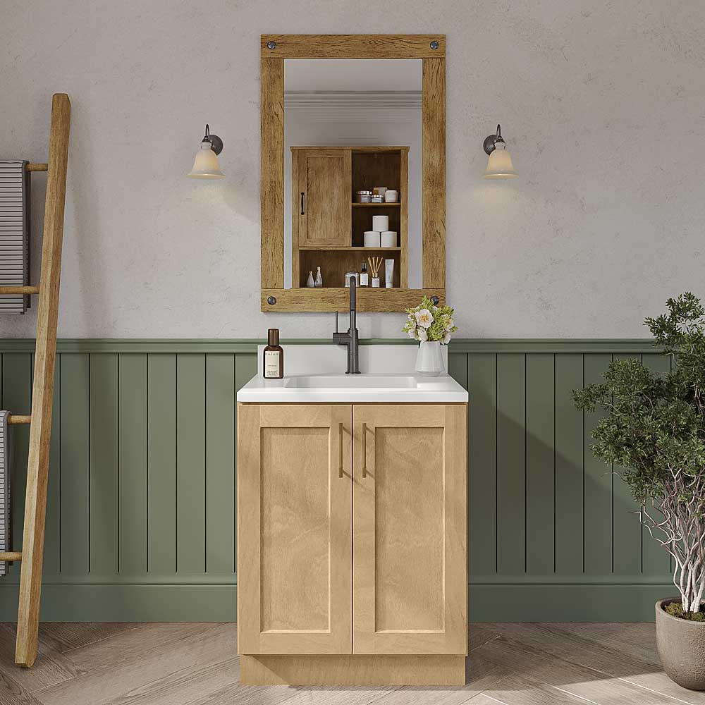 Natural Shaker Vanity Full Height Door Sink Base Cabinet - 27"W x 34-1/2"H x 21"D