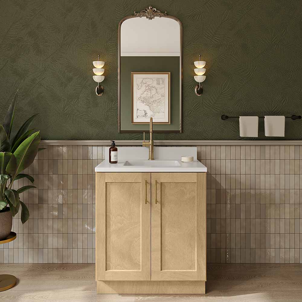 Natural Shaker Vanity Full Height Door Sink Base Cabinet - 30"W x 34-1/2"H x 21"D