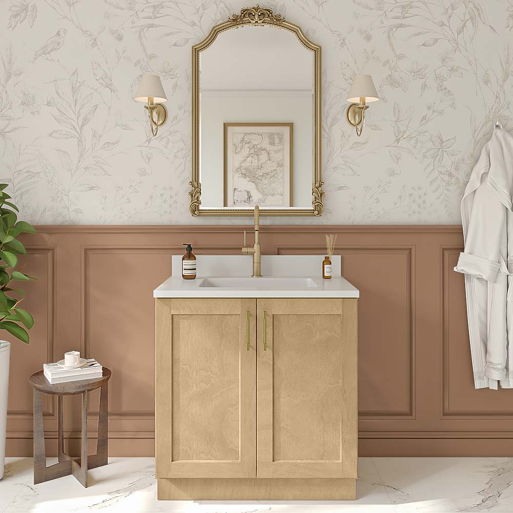 Natural Shaker Vanity Full Height Door Sink Base Cabinet - 33"W x 34-1/2"H x 21"D
