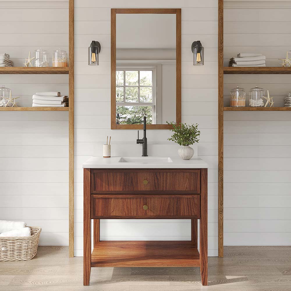 Slim Walnut Shaker Open Shelf Vanity Sink Base - 36" W