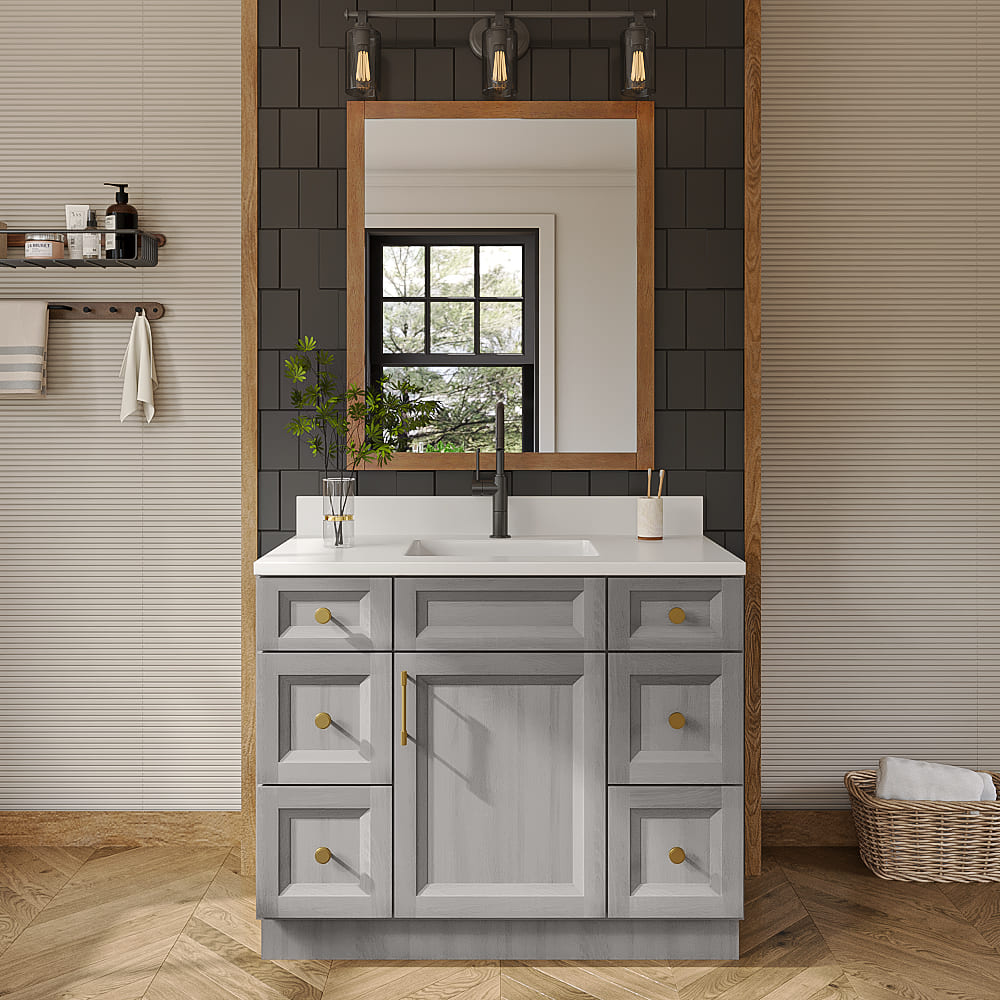 Timber Mist Vanity Double Drawer Combo Base Cabinet - 42"W x 34-1/2"H x 21"D