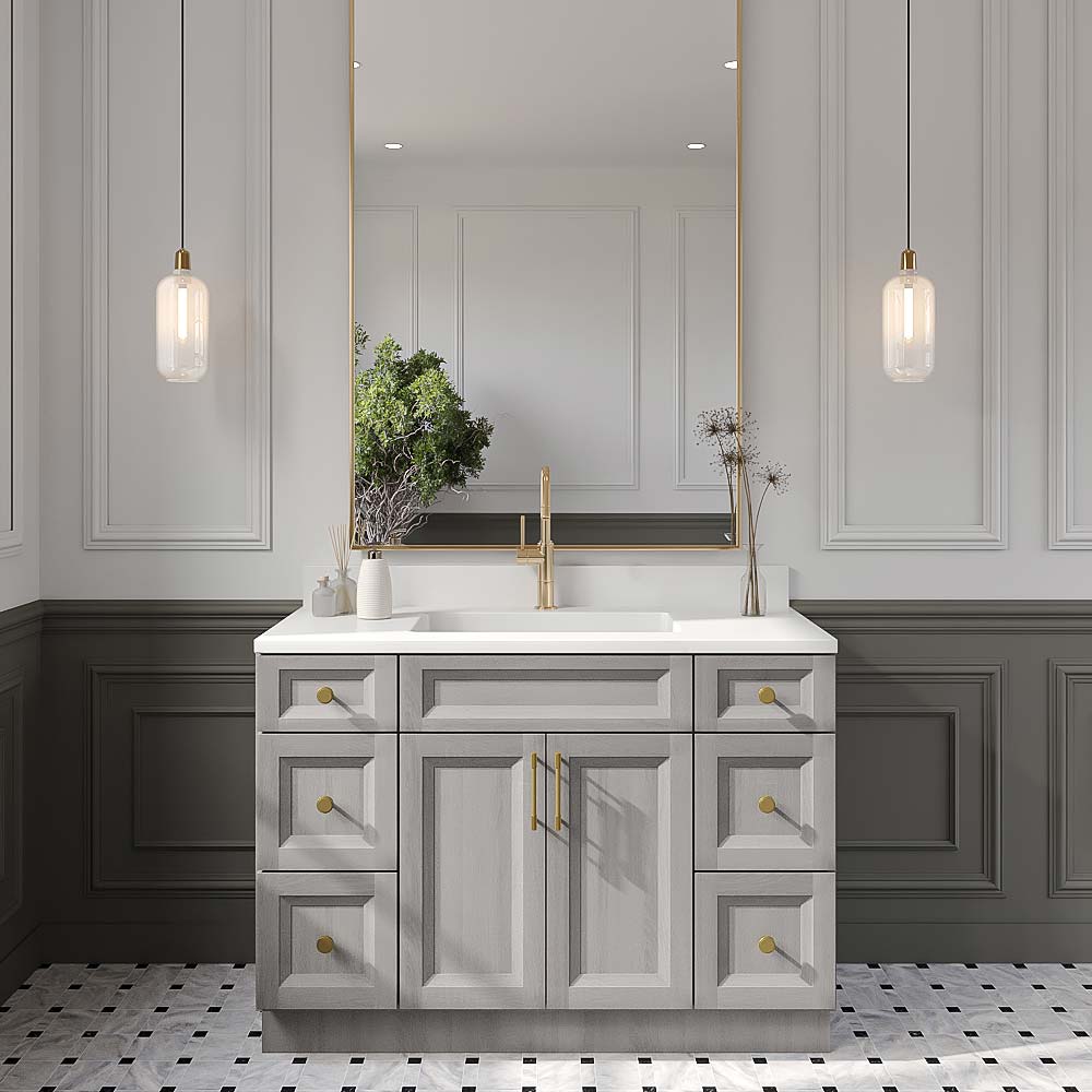 Timber Mist Vanity Double Drawer Combo Base Cabinet - 48"W x 34-1/2"H x 21"D