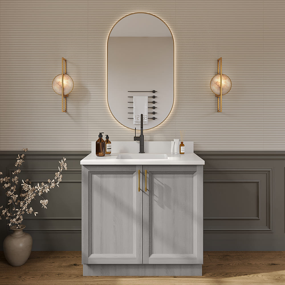 Timber Mist Vanity Full Height Door Sink Base Cabinet - 36"W x 34-1/2"H x 21"D