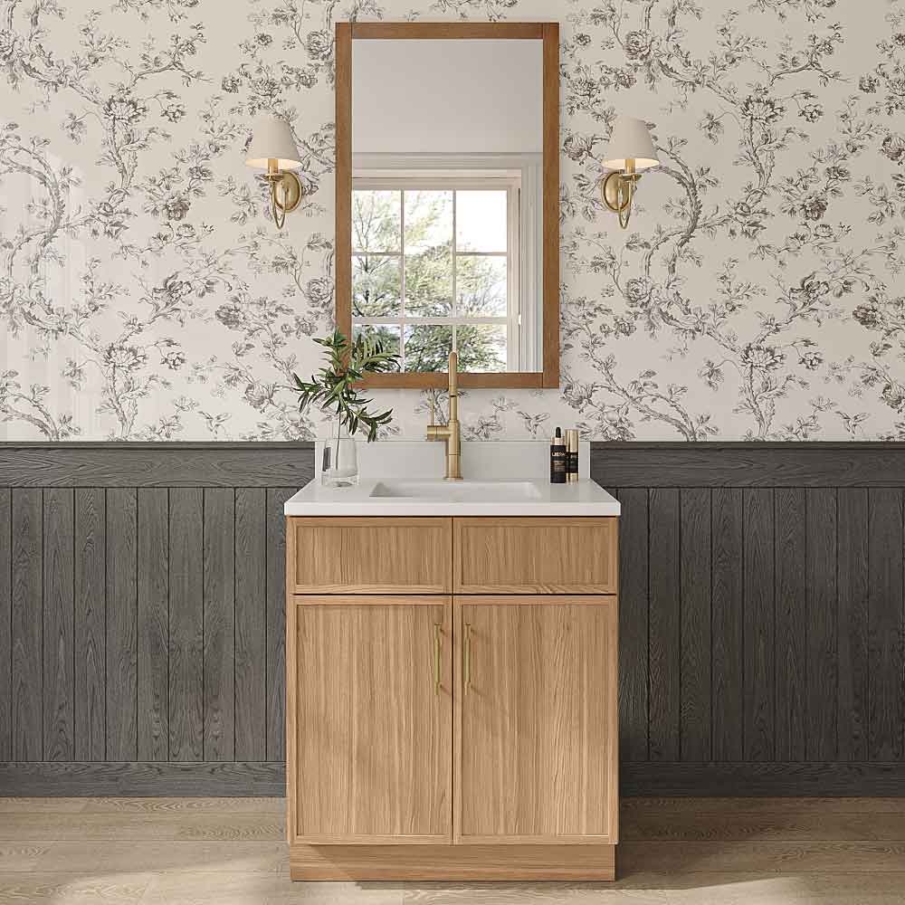Slim White Oak Double Door Vanity - 30" W