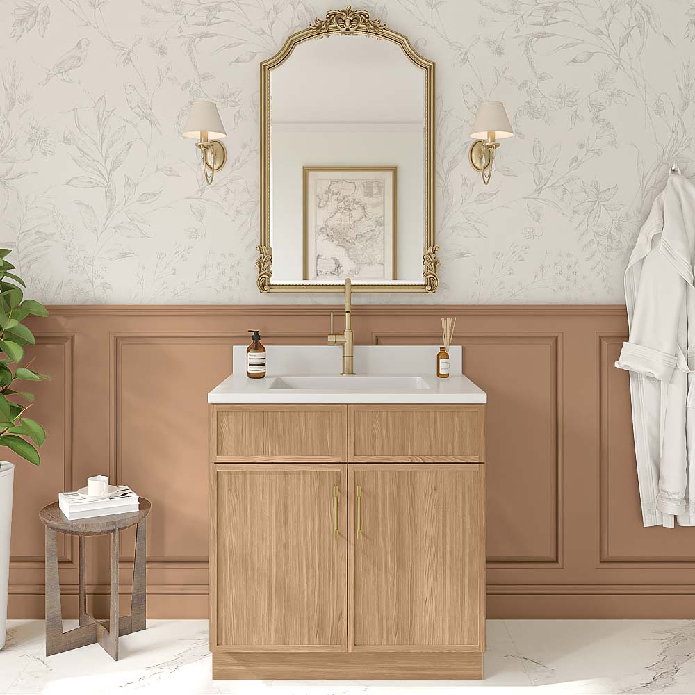 Slim White Oak Double Door Vanity - 33" W