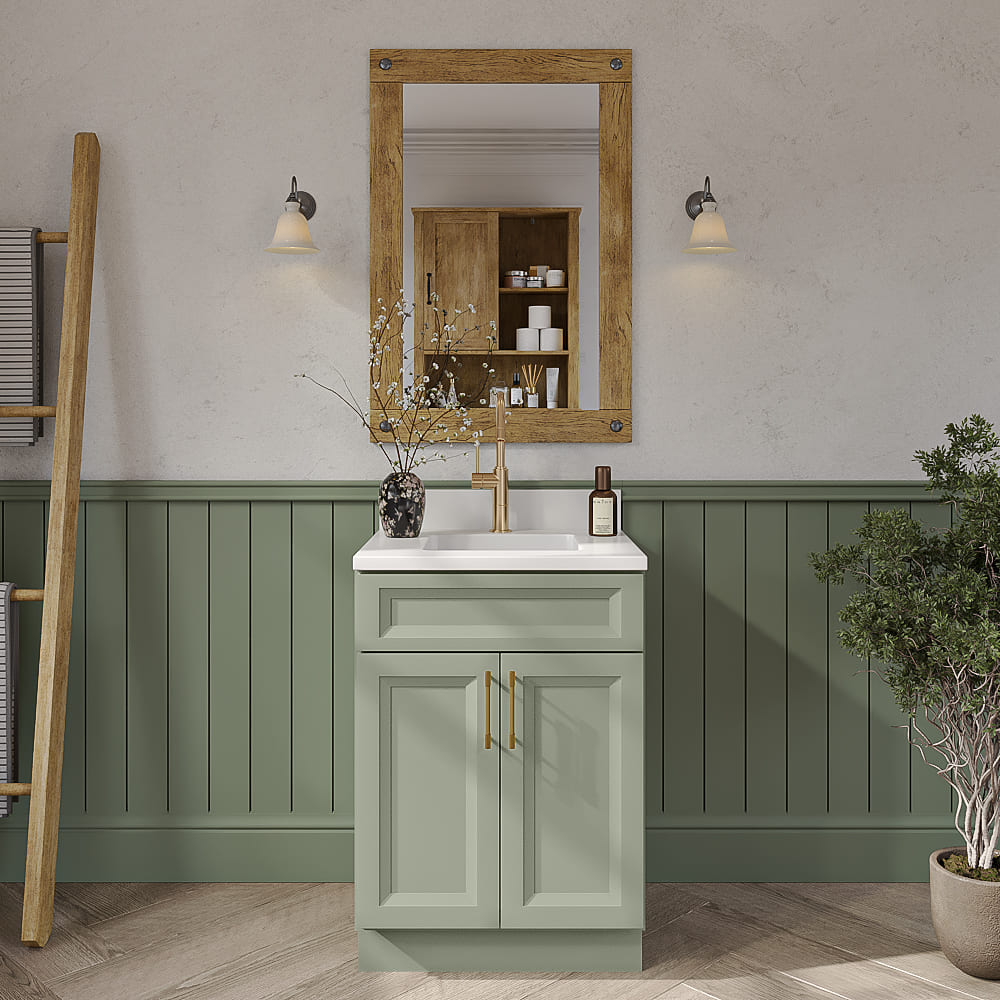 Timber Green Shaker Vanity Sink Base Cabinet - 24"W X 21"D X 34-1/2"H