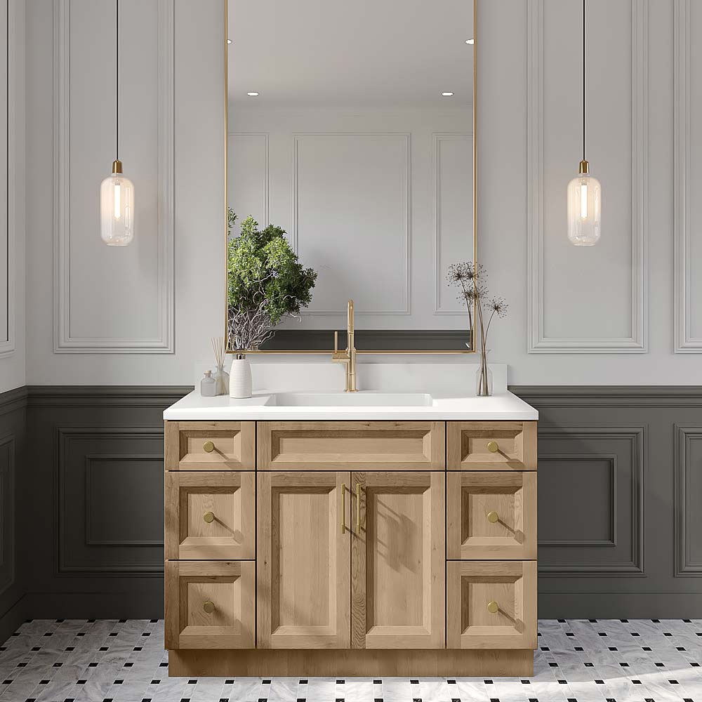 Timber Toffee Vanity Double Drawer Combo Base Cabinet - 48"W x 34-1/2"H x 21"D