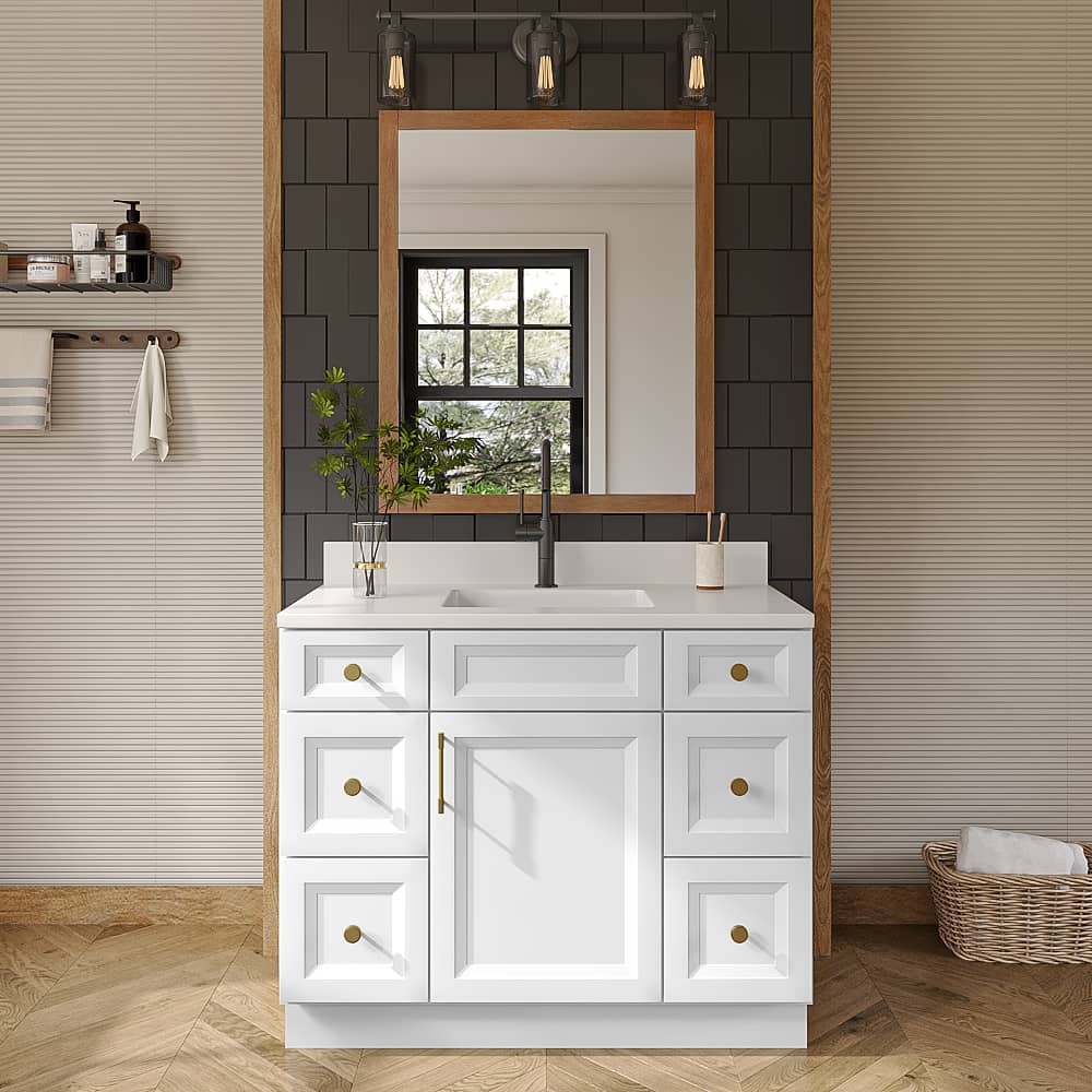Timber White Vanity Double Drawer Combo Base Cabinet - 42"W x 34-1/2"H x 21"D