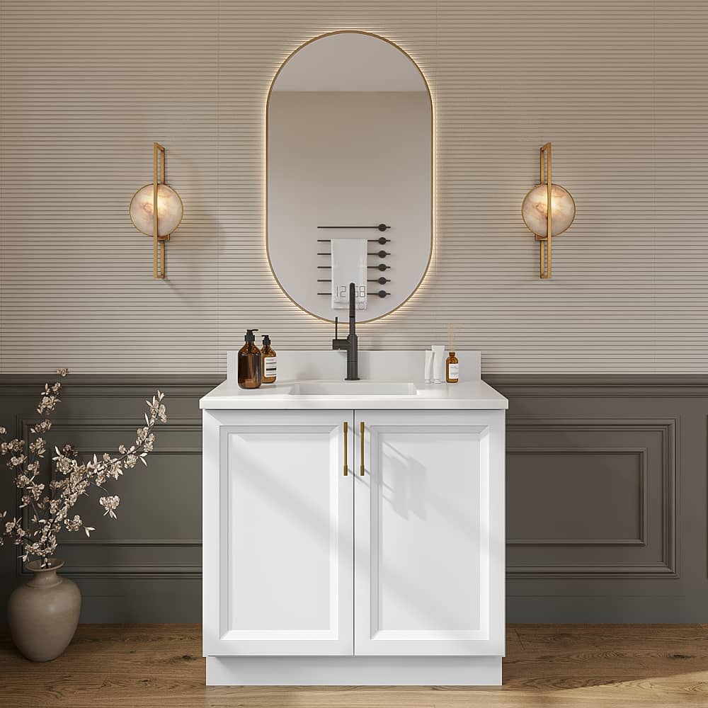 Timber White Vanity Full Height Door Sink Base Cabinet - 36"W x 34-1/2"H x 21"D