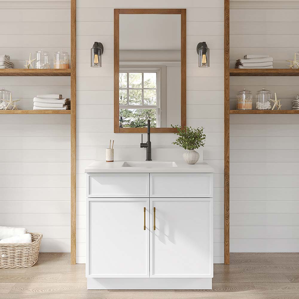 Slim White Shaker Double Door Vanity - 36" W